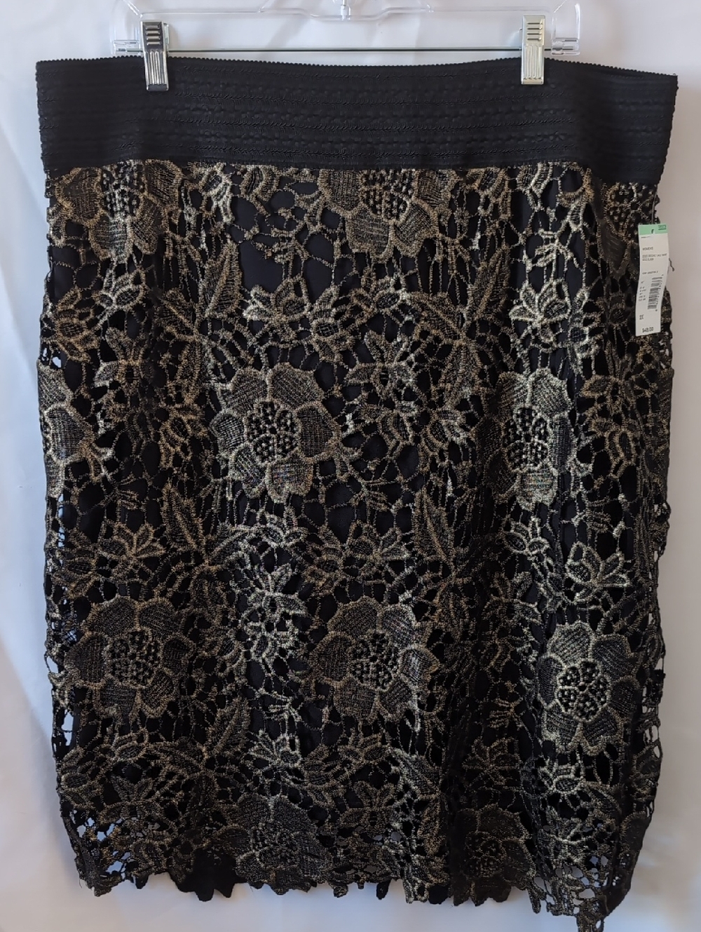 Gold Metallic Lace Midi Skirt